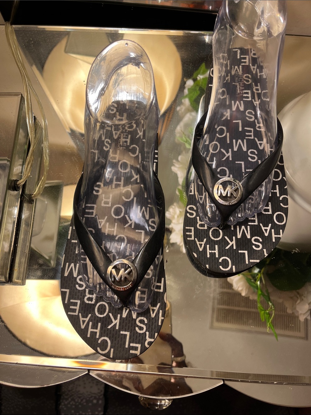 Michael Kors Black Logo Thong Sandals with MK Emblem😻